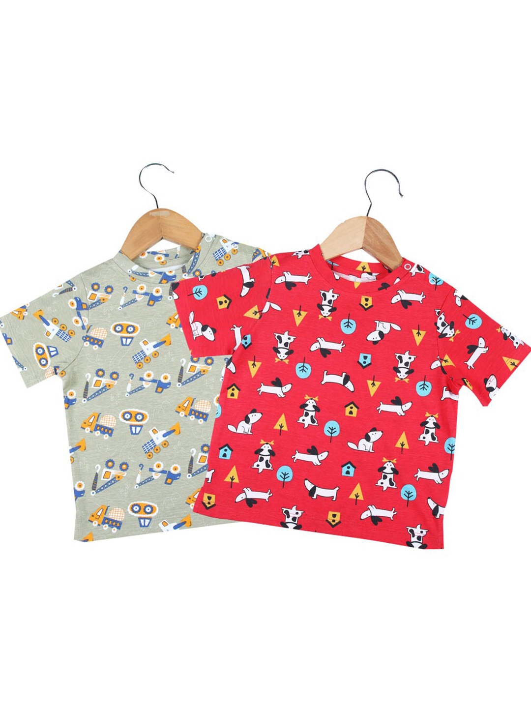 

SuperBottoms Kids Red & Grey Melange Pack of 2 Printed Sustainable T-shirt