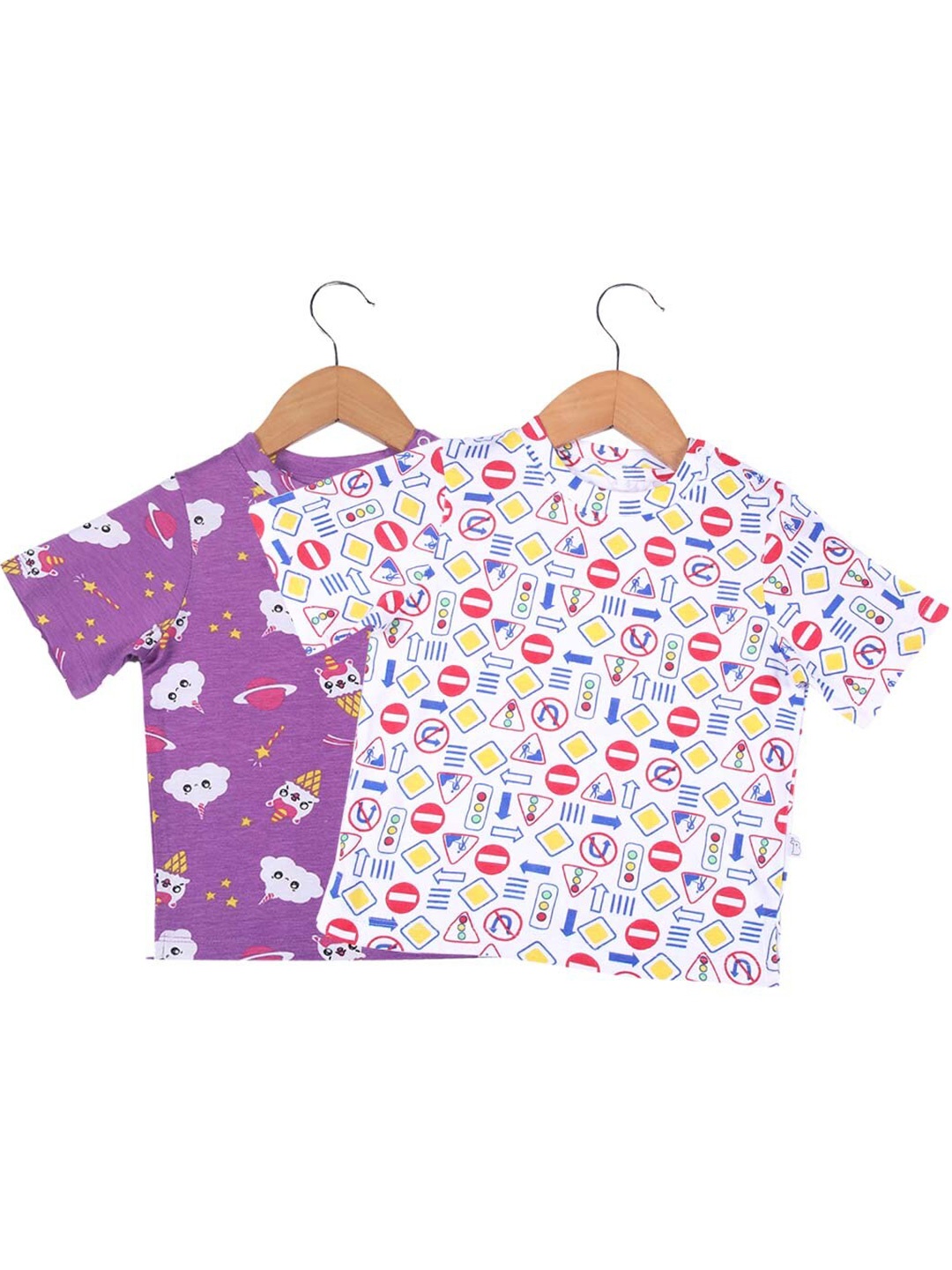 

SuperBottoms Kids Pack of 2 Printed Round Neck Sustainable T-shirt, Purple