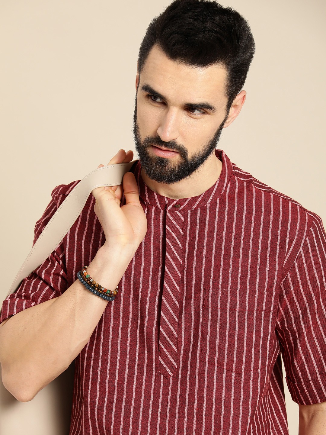 

Anouk Men Maroon Striped Kurta