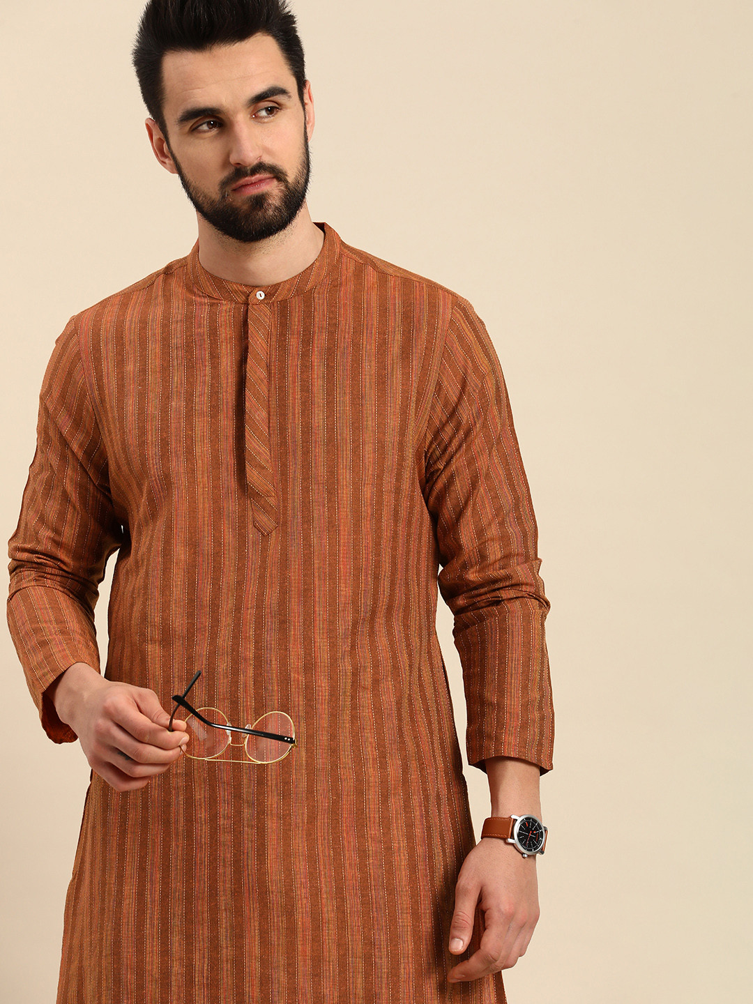 

Anouk Men Rust Striped Kurta