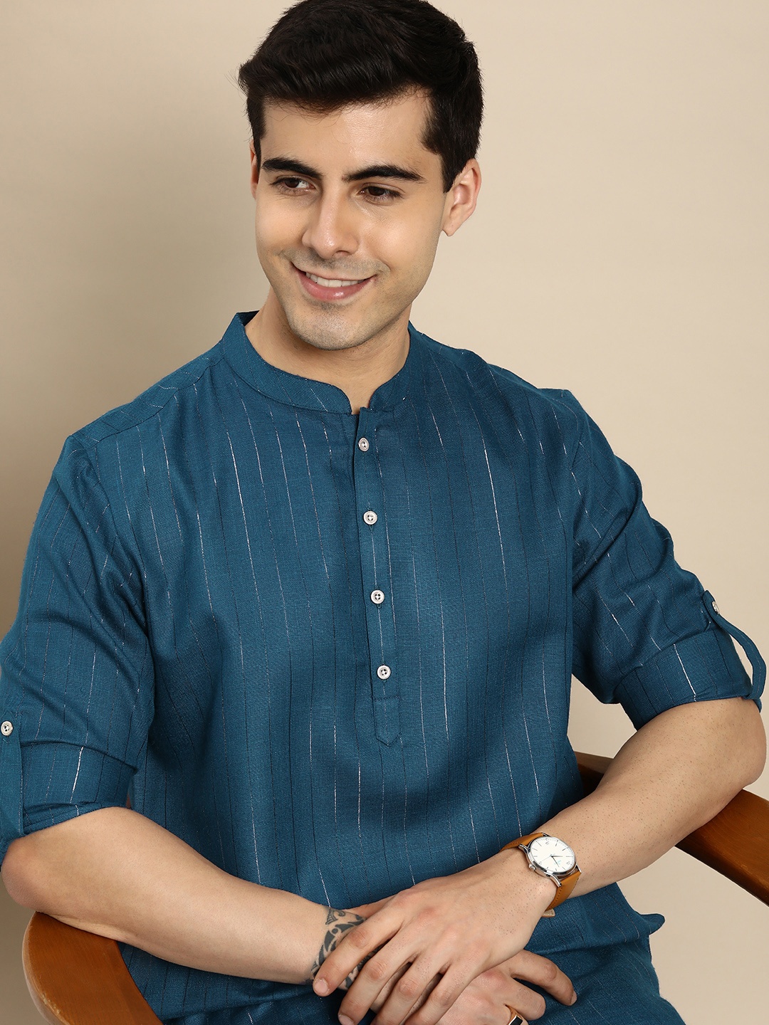 

Anouk Men Blue Striped Kurta