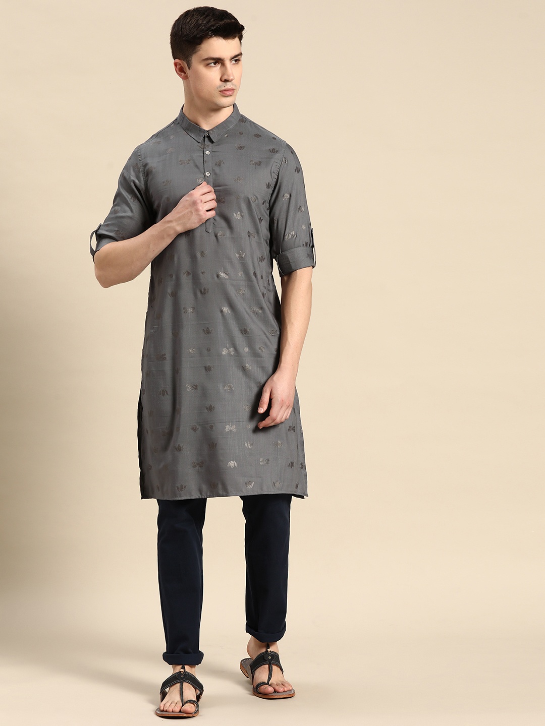 

Anouk Men Ethnic Motifs Printed Kurta, Grey