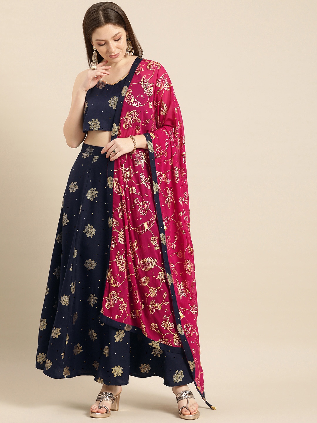 

Anouk Black Printed Ready to Wear Lehenga & Blouse With Dupatta