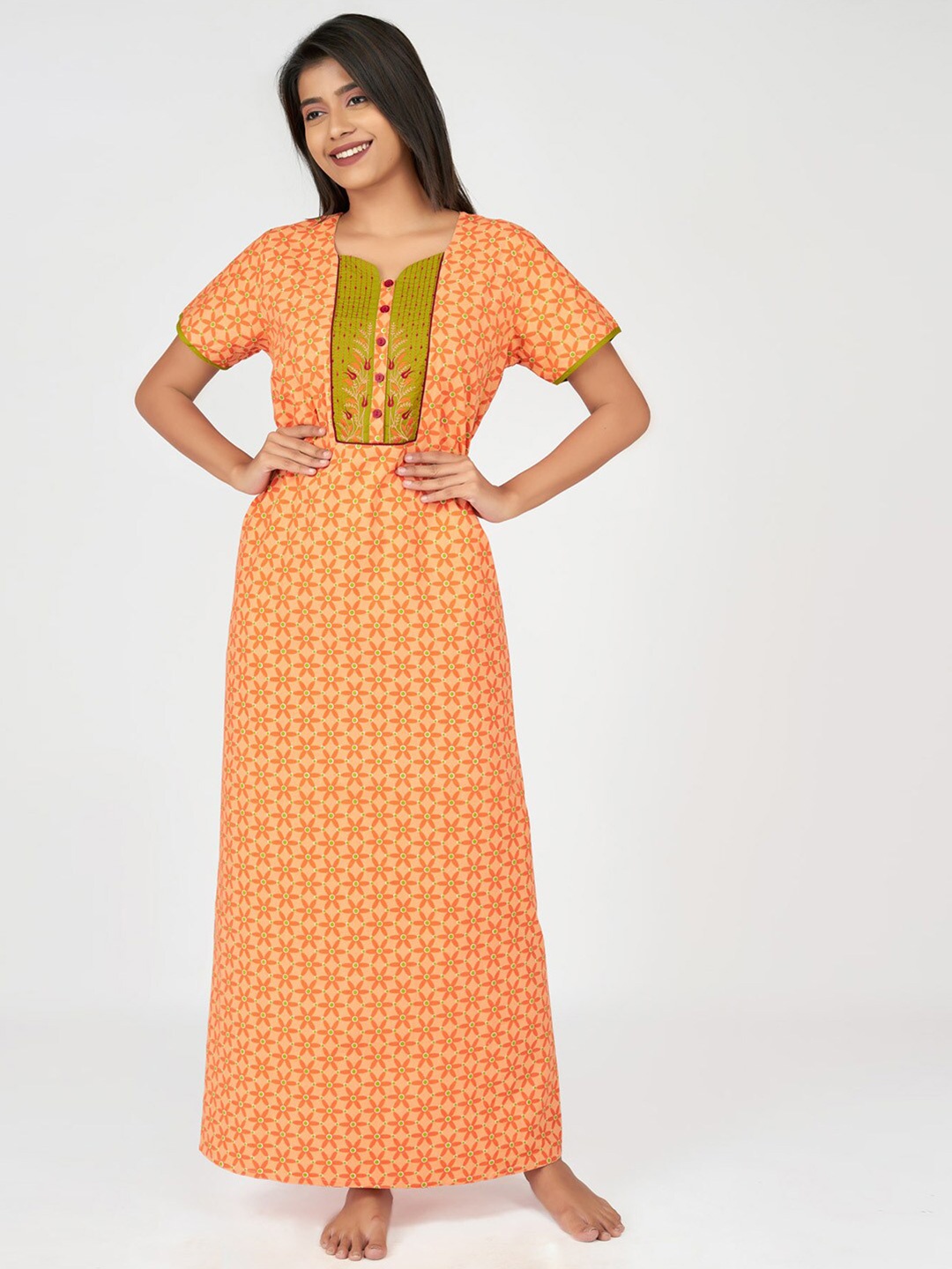 

Maybell Orange Printed Maxi Nightdress