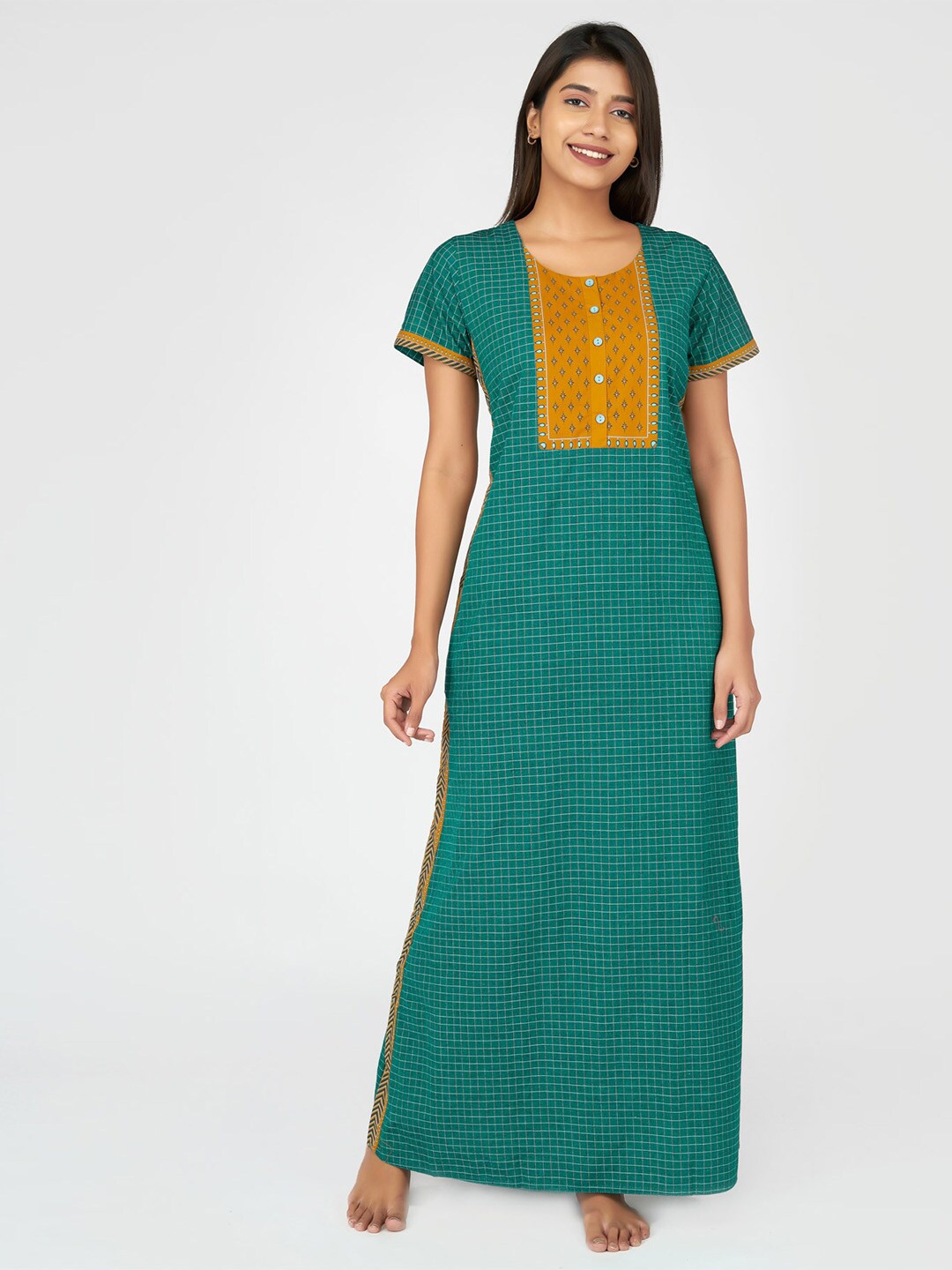 

Maybell Green Checked Maxi Nightdress