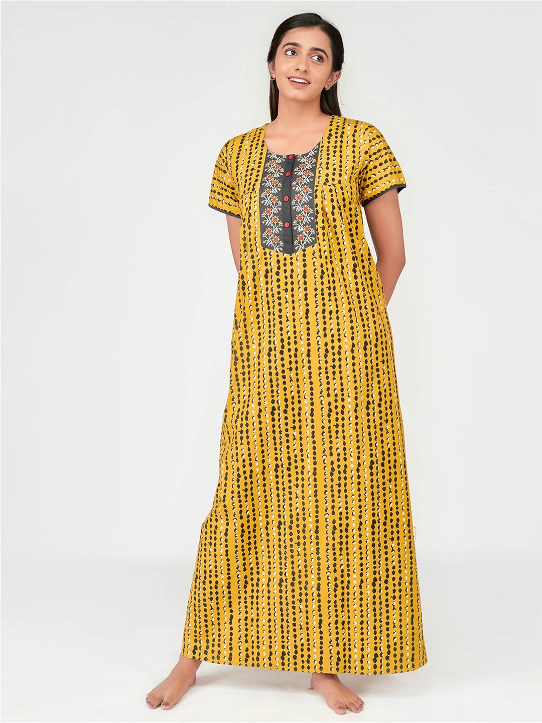 

Maybell Yellow Printed Maxi Nightdress