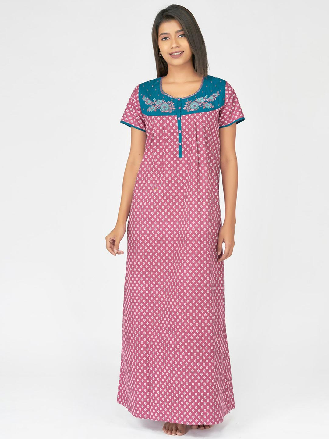 

Maybell Women Pink Floral Printed Maxi Nightdress