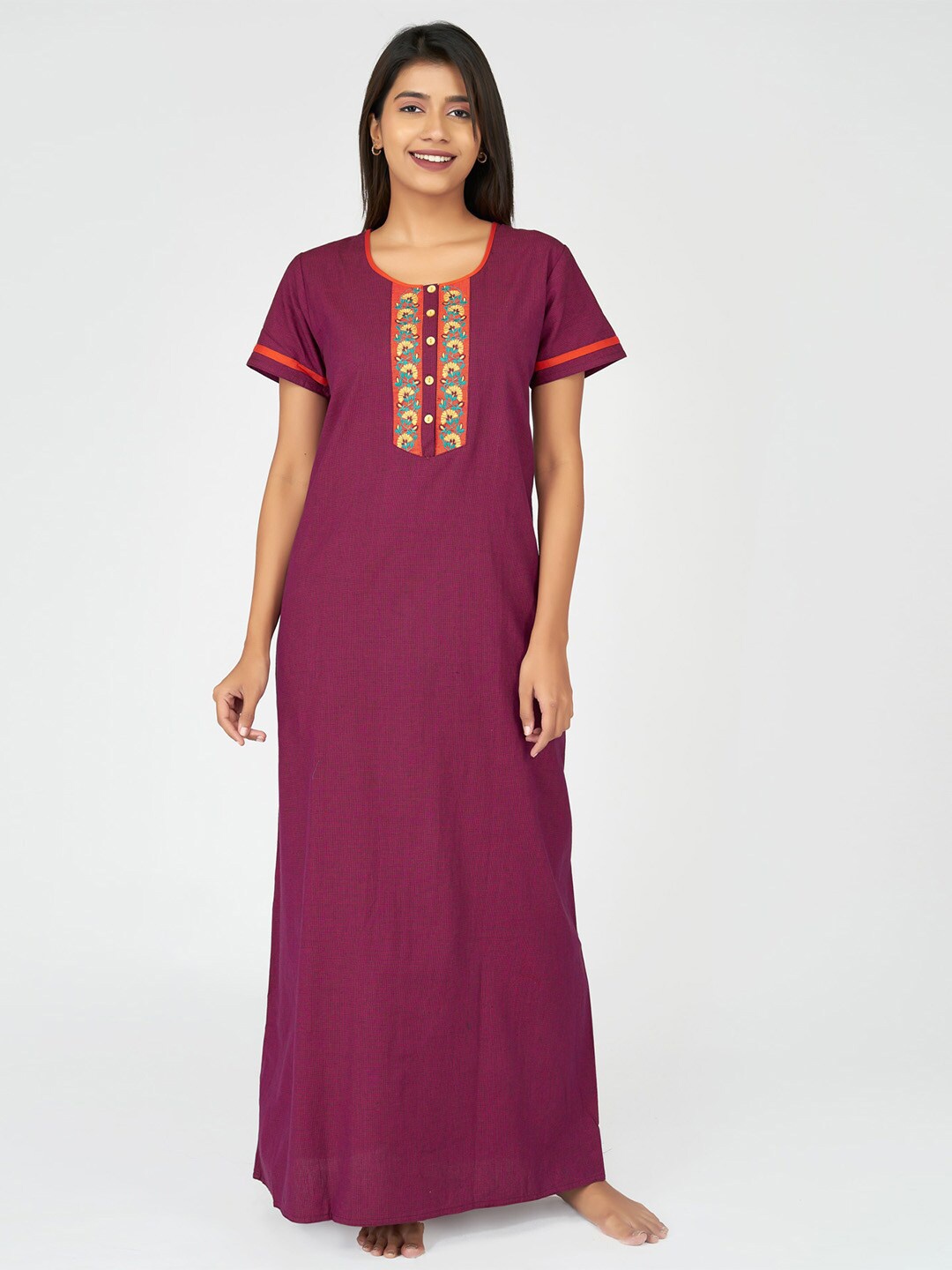 

Maybell Purple Floral Embroidered Maxi Nightdress