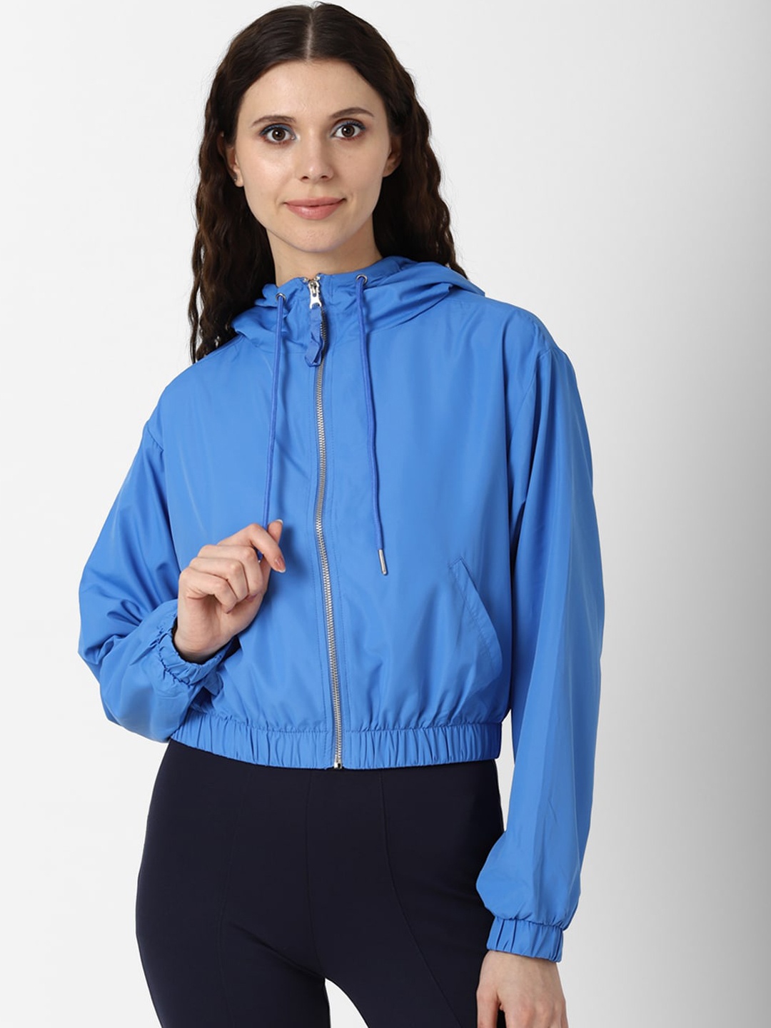 

FOREVER 21 Women Blue Sporty Hooded Jacket