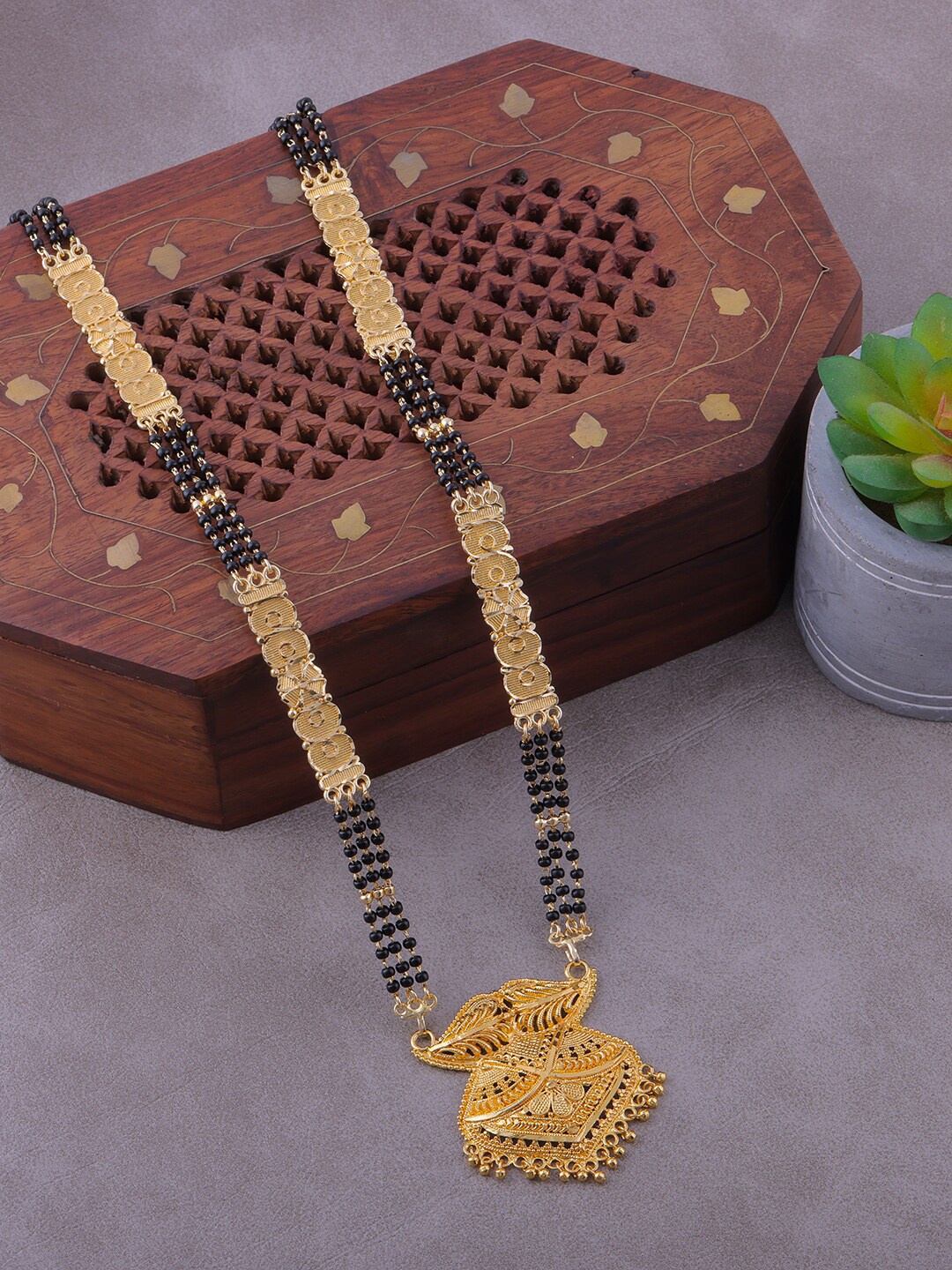 

Brandsoon Women Gold-Plated & Black Beaded Traditional Mangalsutra