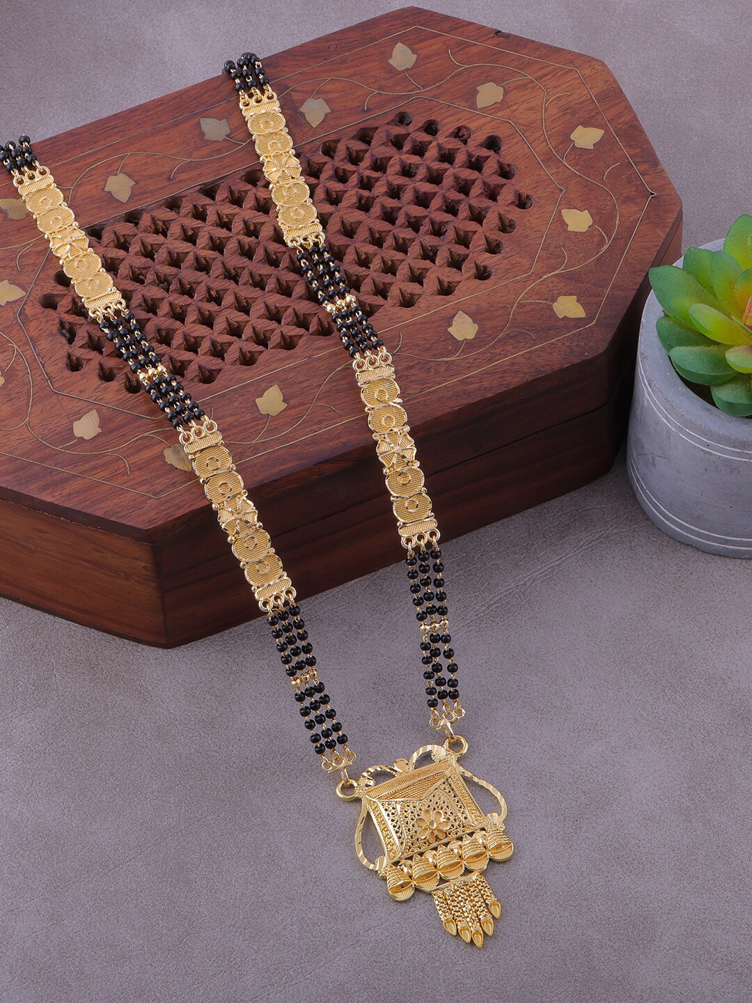 

Brandsoon Gold-Plated & Black Beaded Mangalsutra