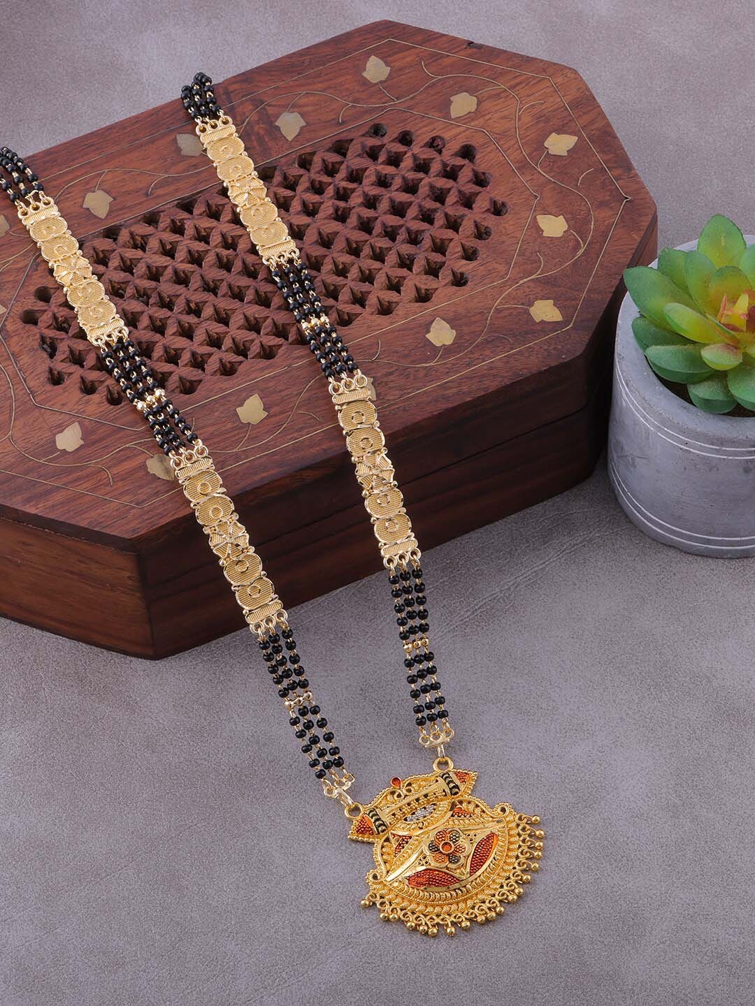 

Brandsoon Gold-Plated & Black Beaded Mangalsutra