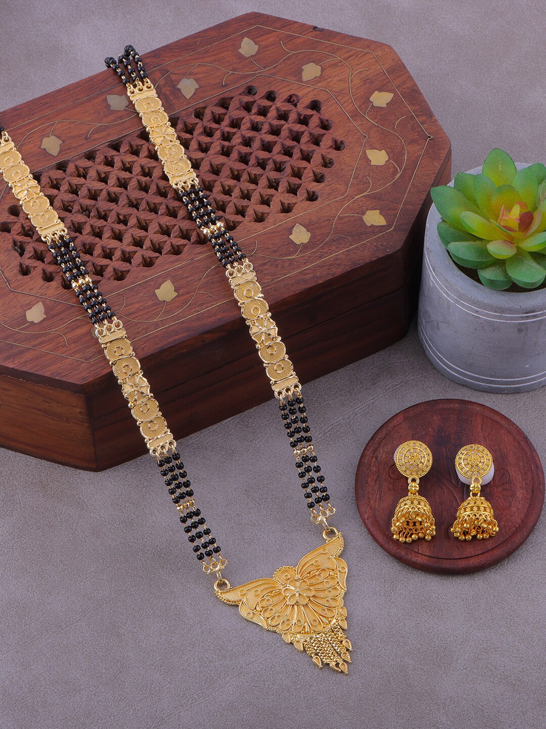 

Brandsoon Gold-Plated Black Beaded Mangalsutra