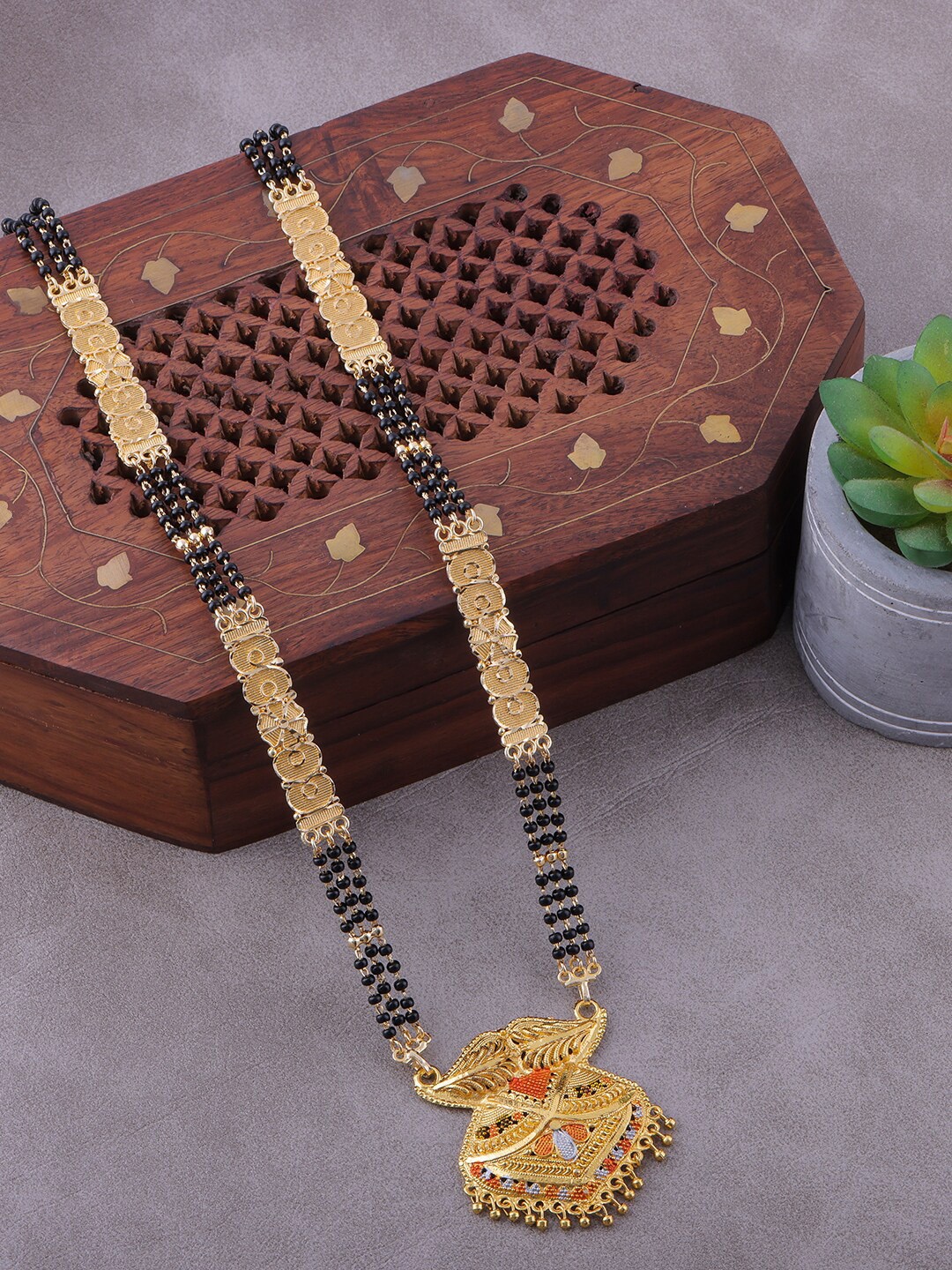 

Brandsoon Gold-Plated & Black Beaded Traditional Mangalsutra