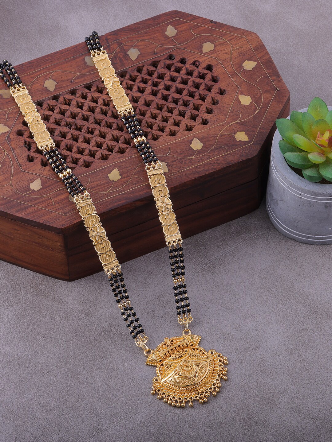 

Brandsoon Black Gold-Plated Beaded Mangalsutra