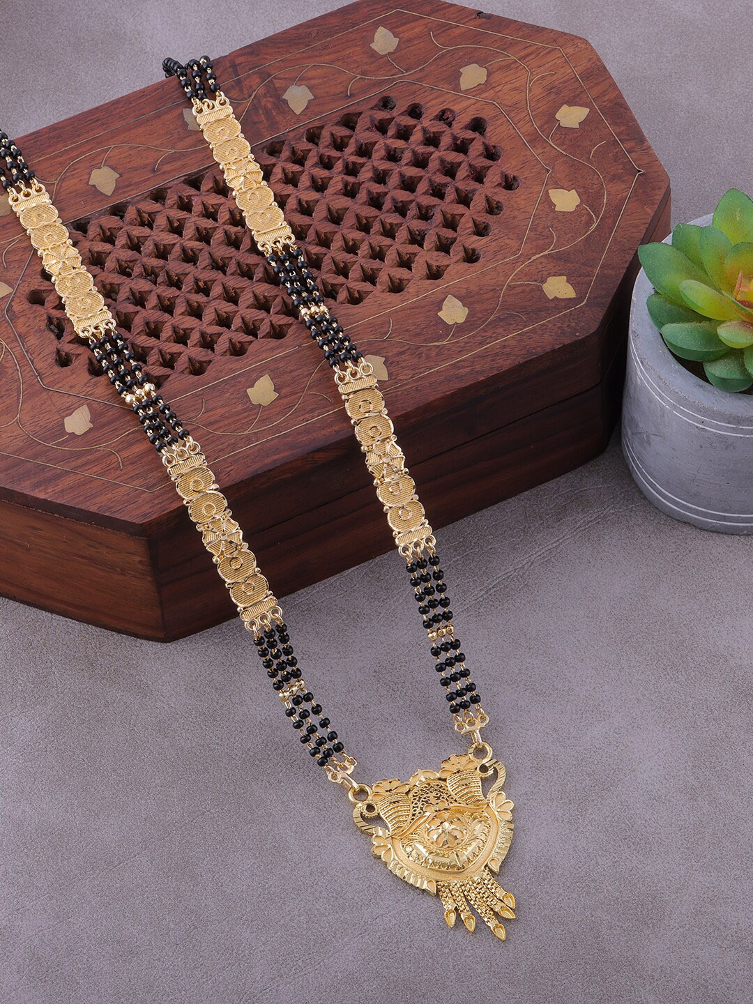 

Brandsoon Gold-Plated Black Beaded Mangalsutra