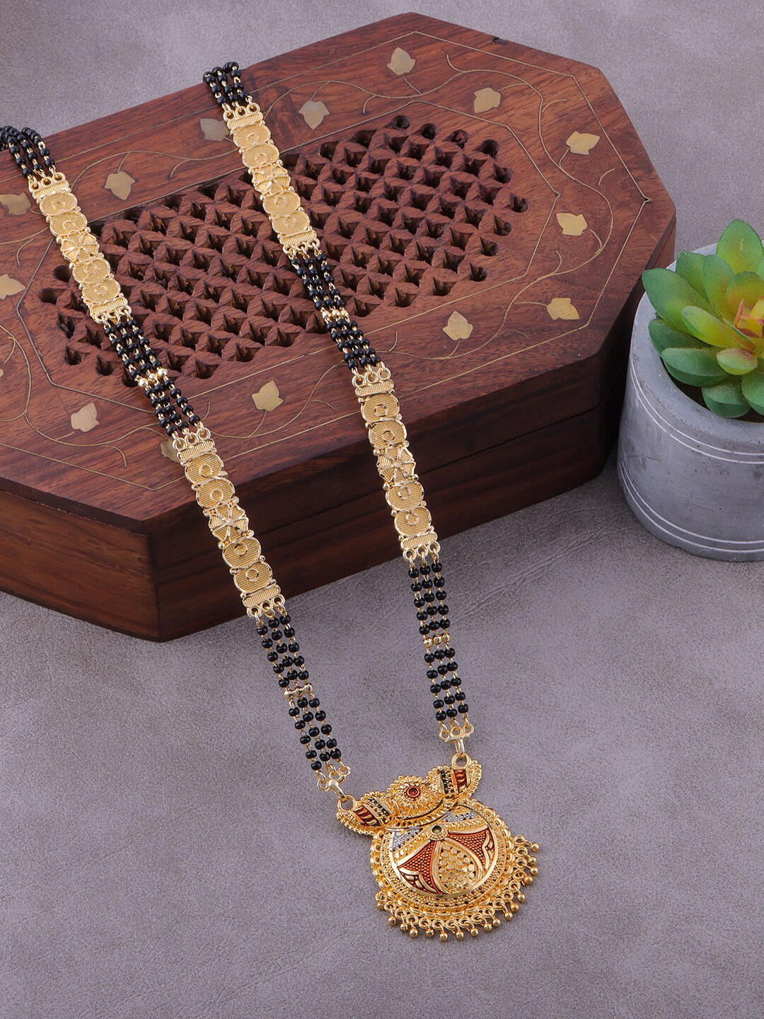 

Brandsoon Gold-Plated Black Beaded Mangalsutra