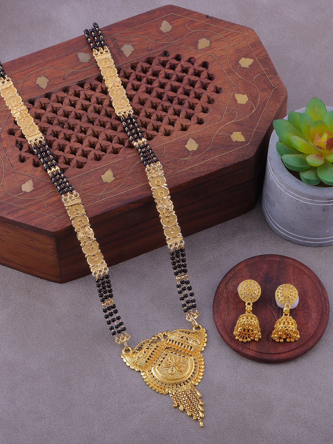

Brandsoon Gold-Plated Black Beaded Mangalsutra