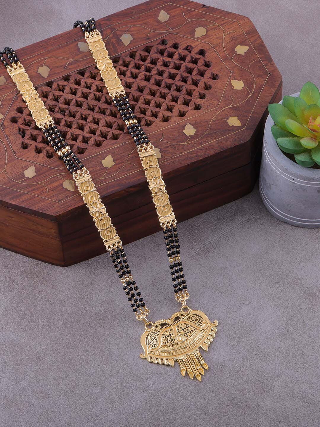 

Brandsoon Gold-Plated Black Beaded Mangalsutra