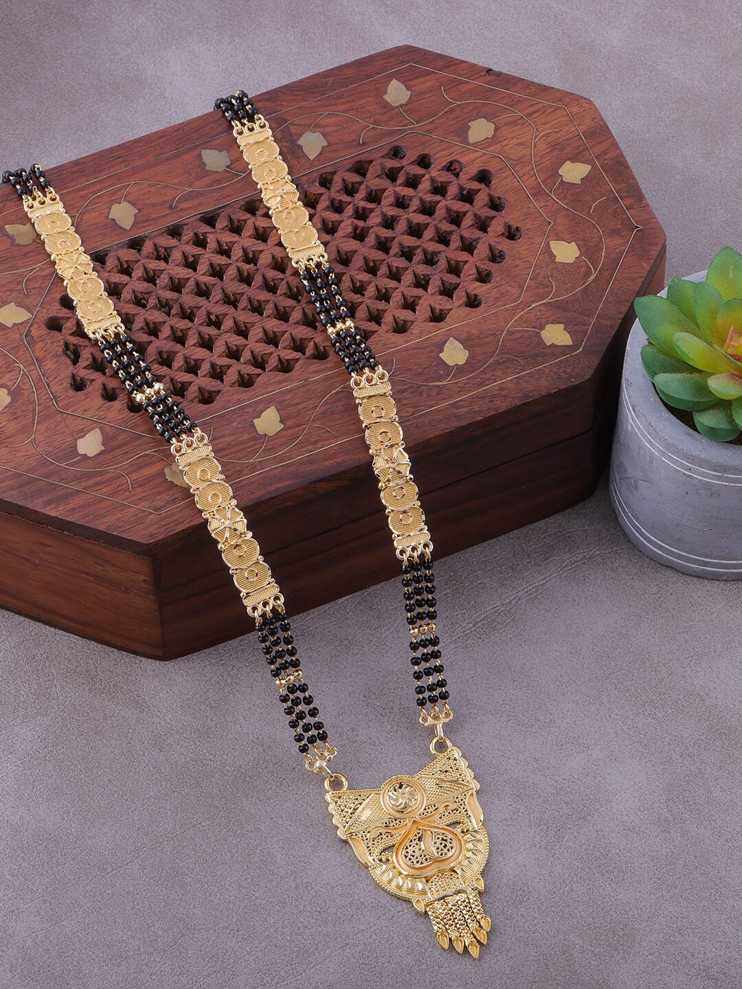 

Brandsoon Gold-Plated Black Beaded Mangalsutra