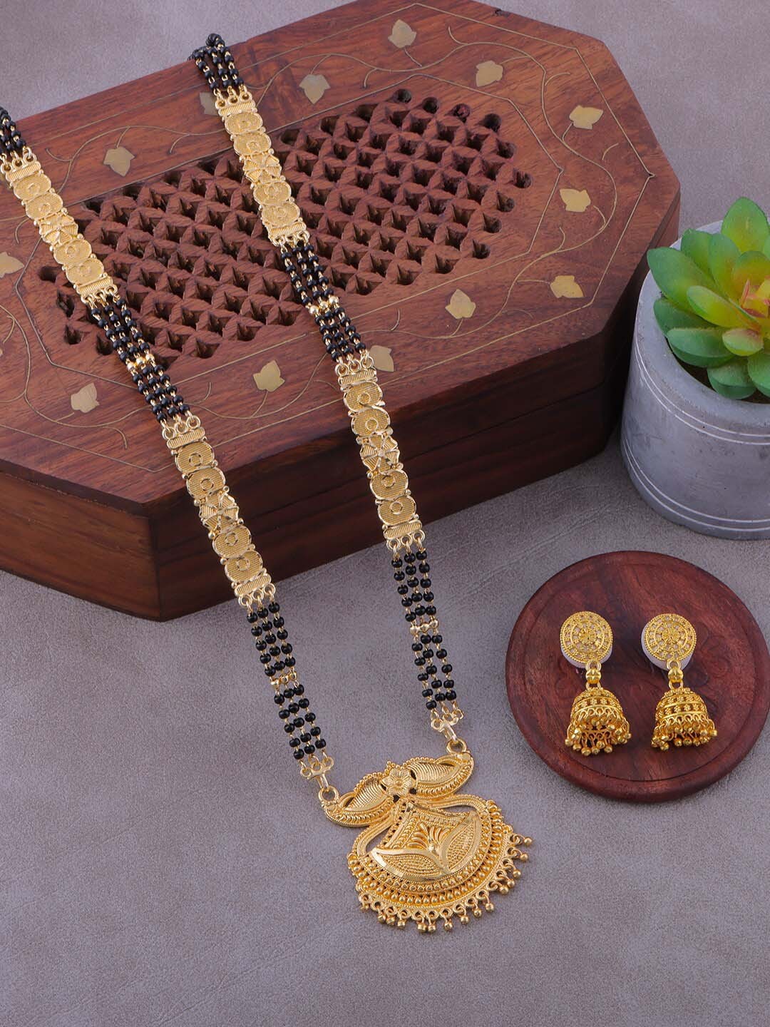 

Brandsoon Women Gold-Plated Beaded 30 inch long Mangalsutra With Earrings
