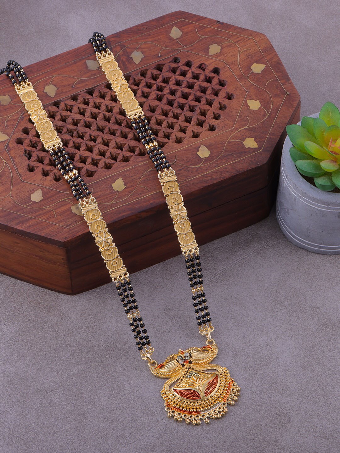 

Brandsoon One Gram Gold-Plated Black Beaded Mangalsutra