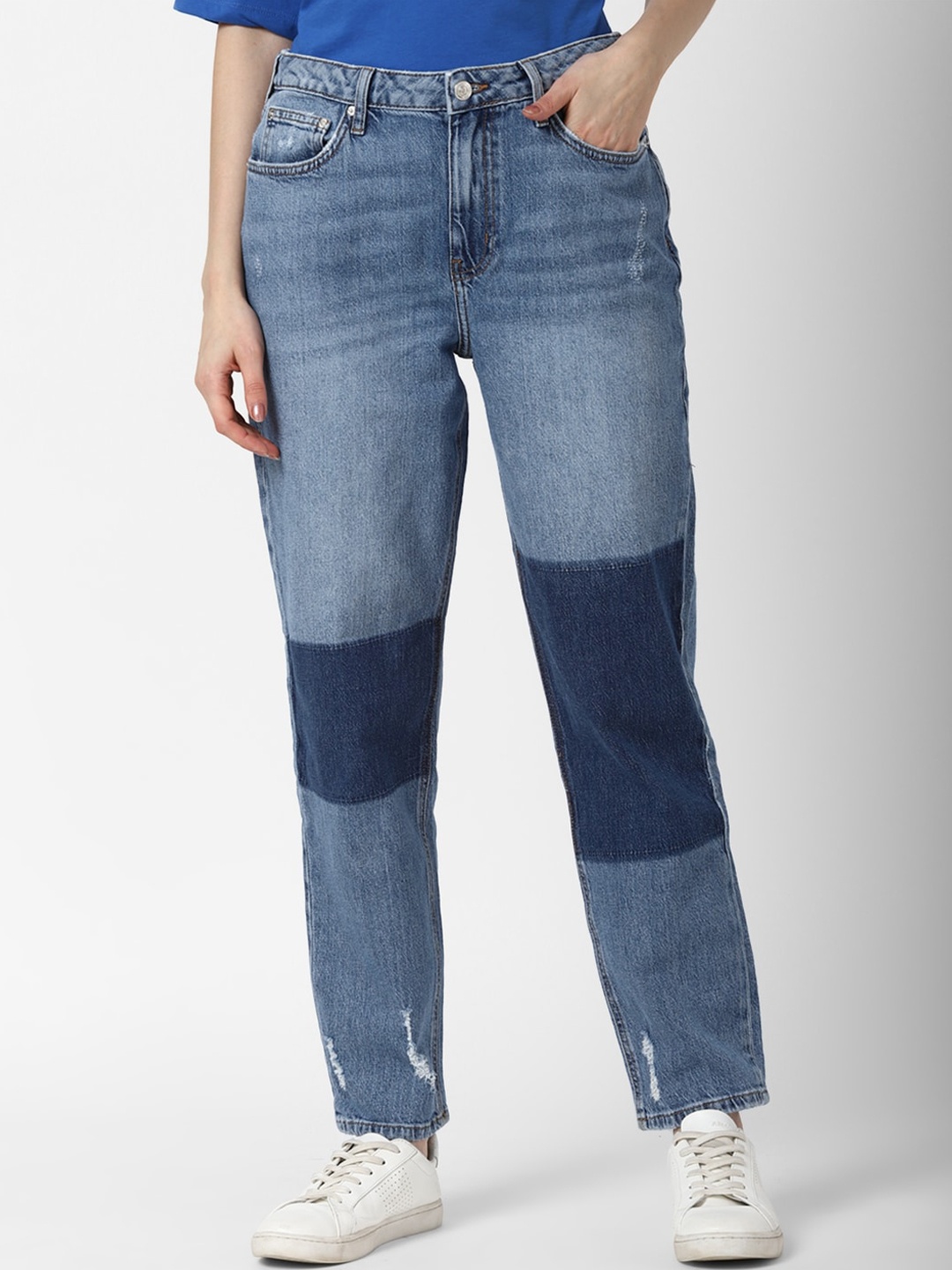 

FOREVER 21 Women Blue Low Distress Light Fade Jeans
