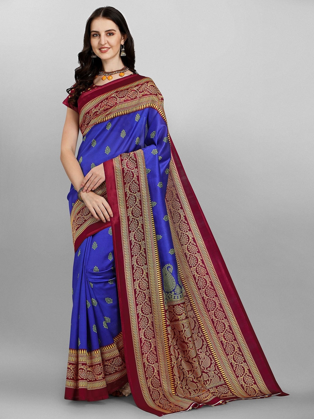 

Fashion Basket Blue & Red Ethnic Motifs Art Silk Saree