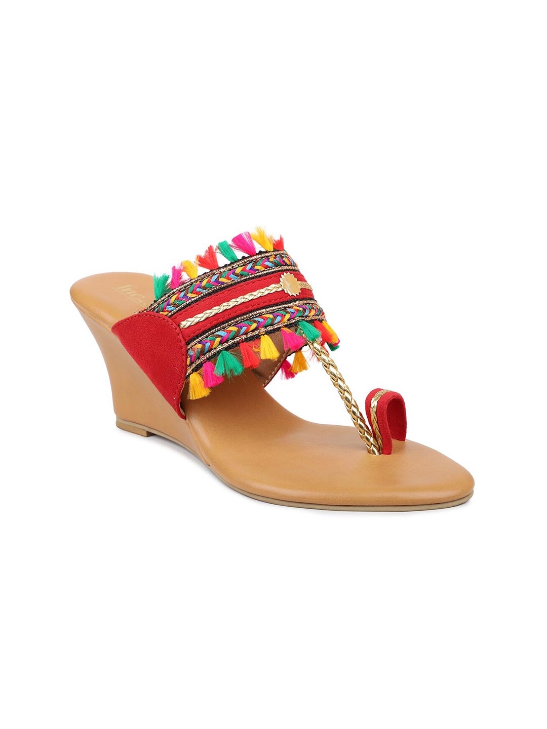 

Inc 5 Red Embellished Ethnic Wedge Sandals