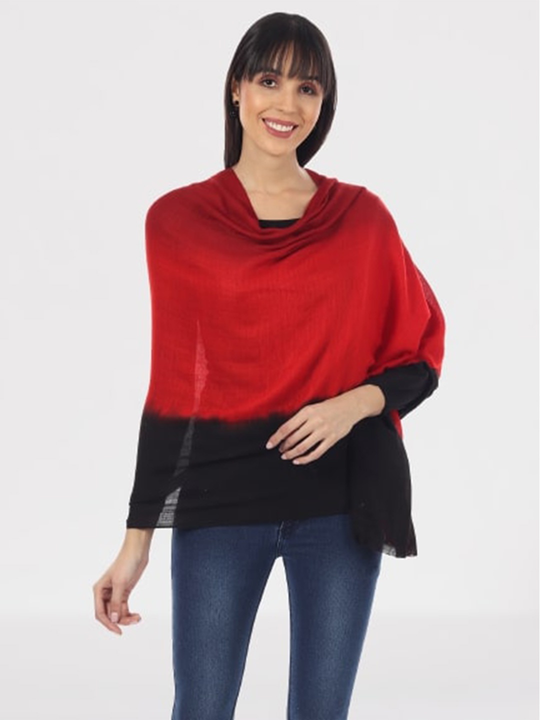 

MUFFLY Women Red & Black Colourblocked Stole