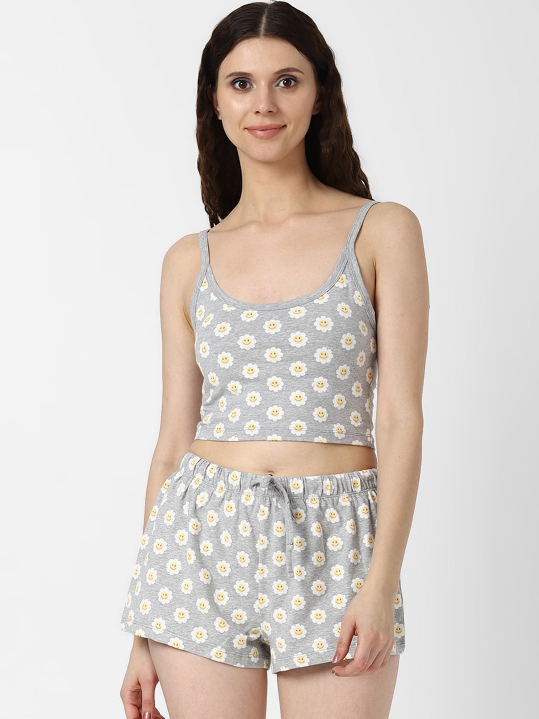 

FOREVER 21 Women Grey Printed Night Suit