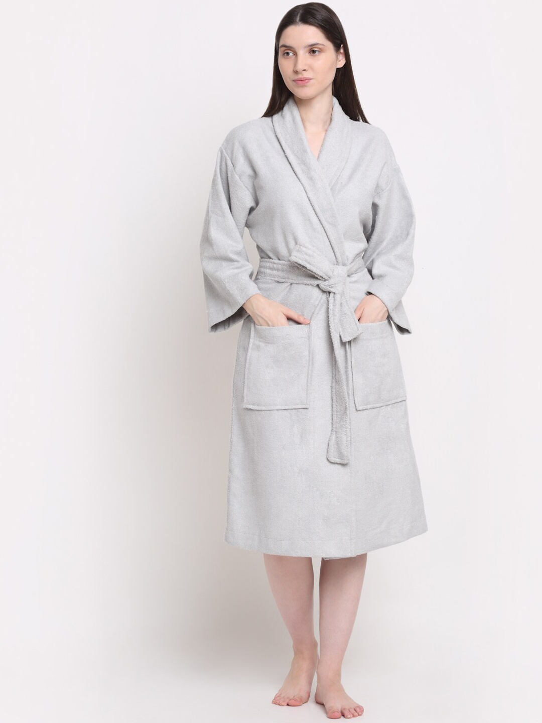 

Creeva Unisex Silver-Coloured Solid Bath Robe