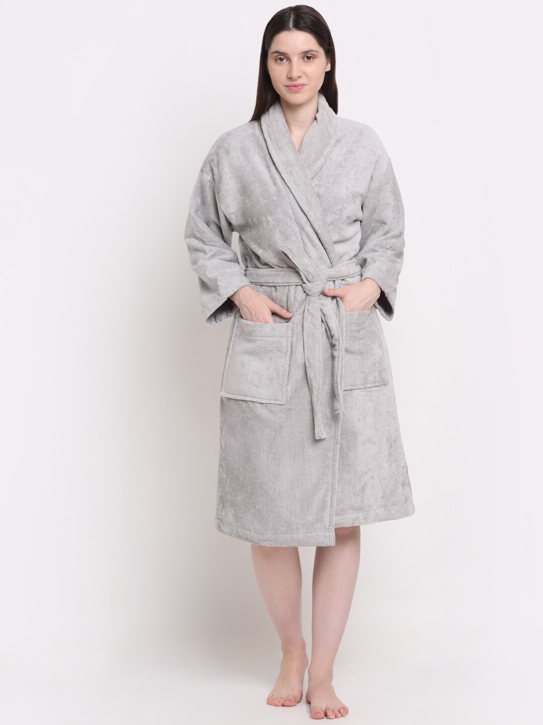 

Creeva Grey Bath Robe With Pockets