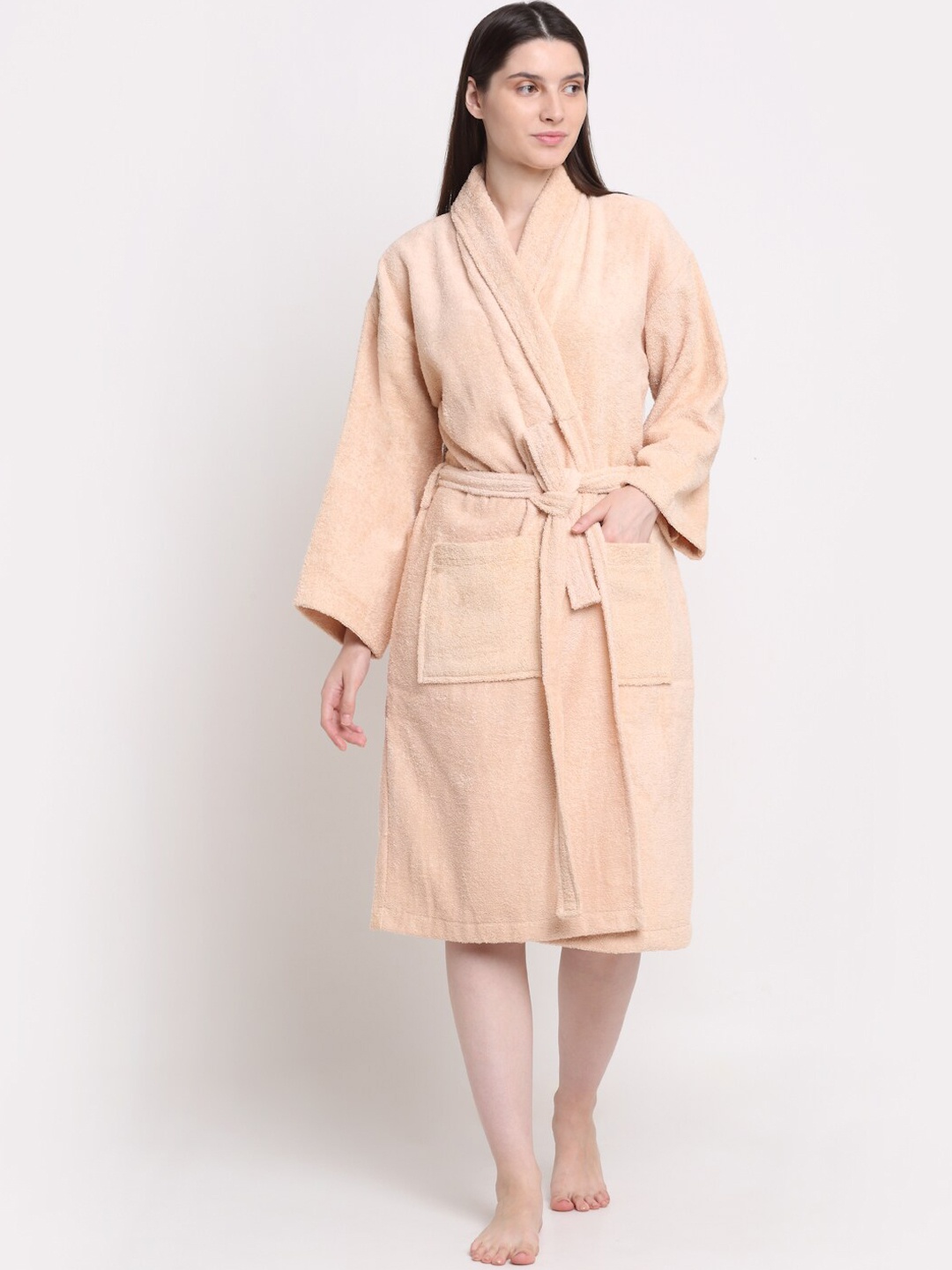 

Creeva Women Peach Bath Robe With Pockets