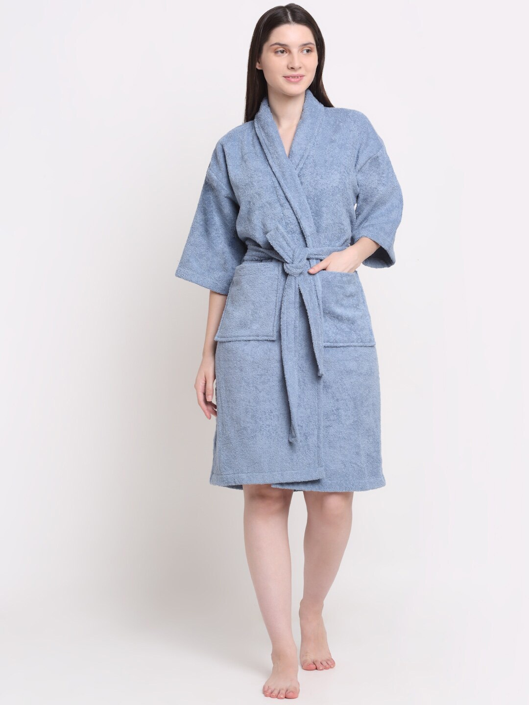 

Creeva Unisex Blue Solid Bath Robe