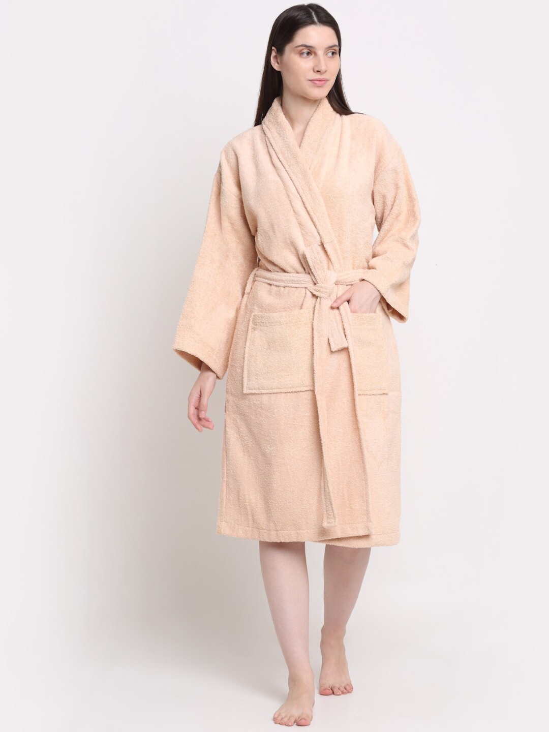 

Creeva Unisex Peach-Colored Solid Bath Robe