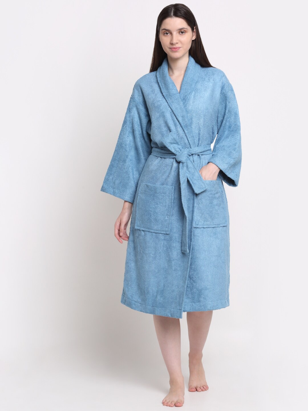 

Creeva Unisex Blue Solid Bath Robe