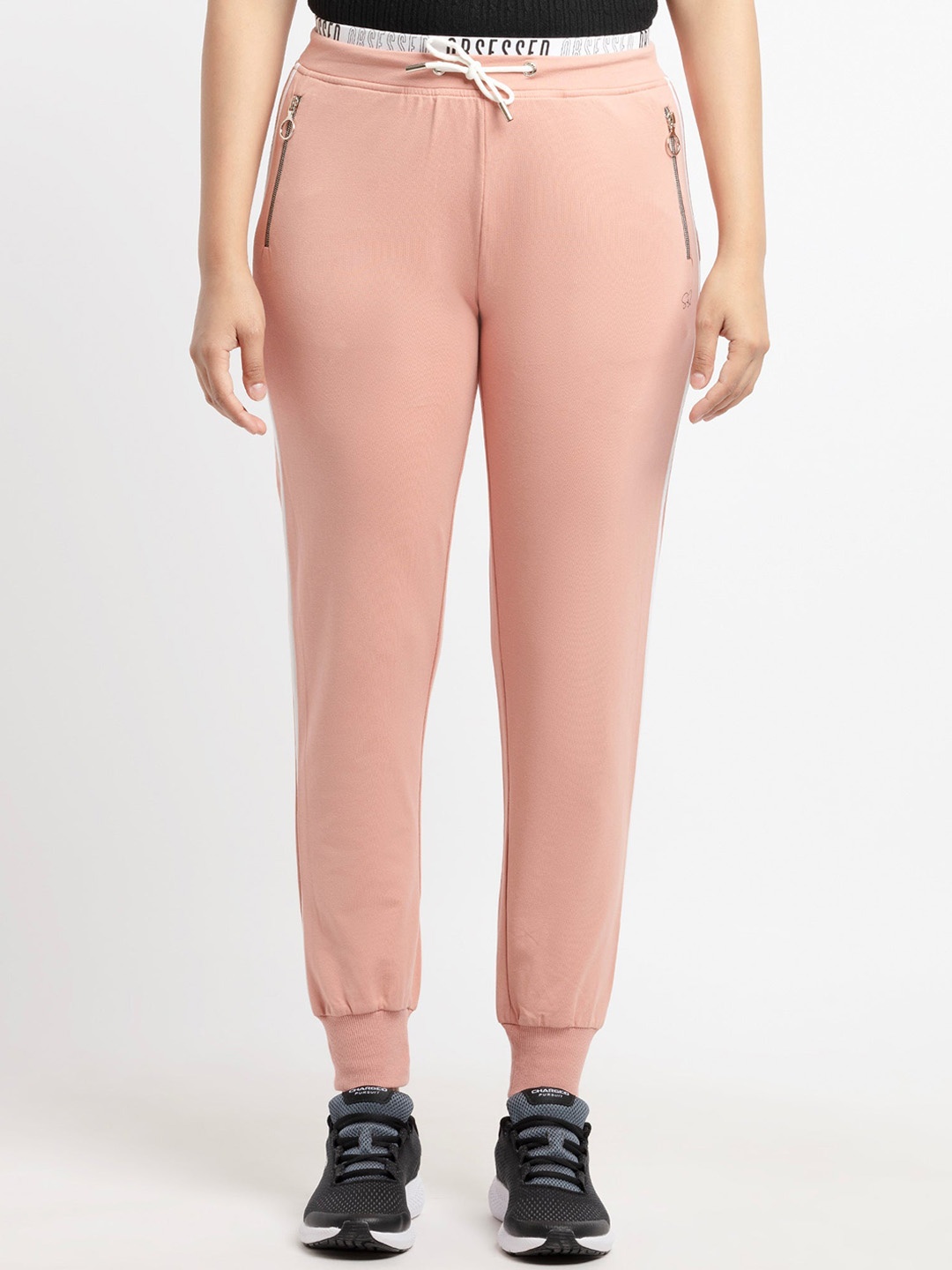 

Status Quo Women Peach-Coloured Solid Cotton Joggers