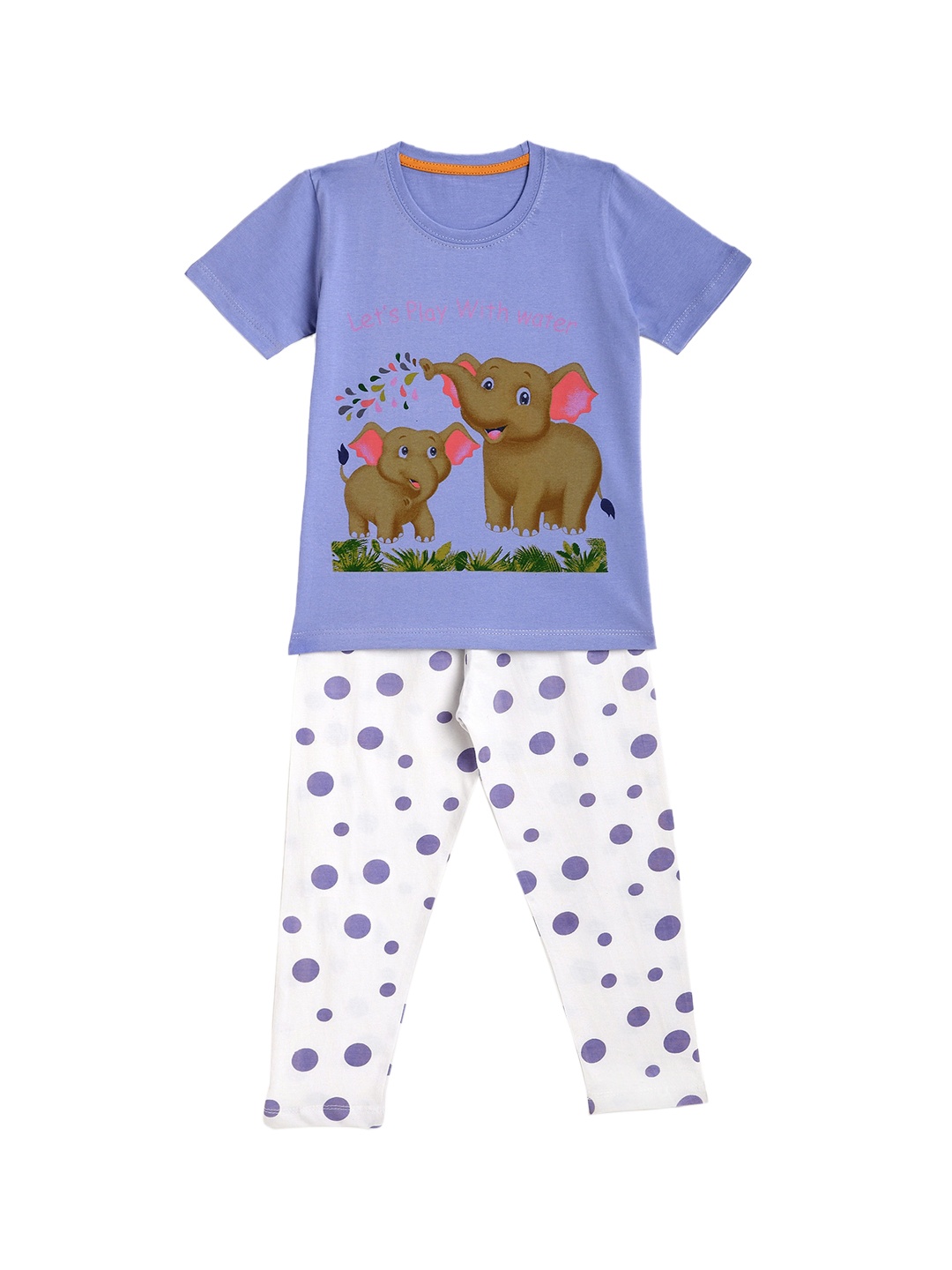 

KIDSCRAFT Girls Purple & White Printed Night suit