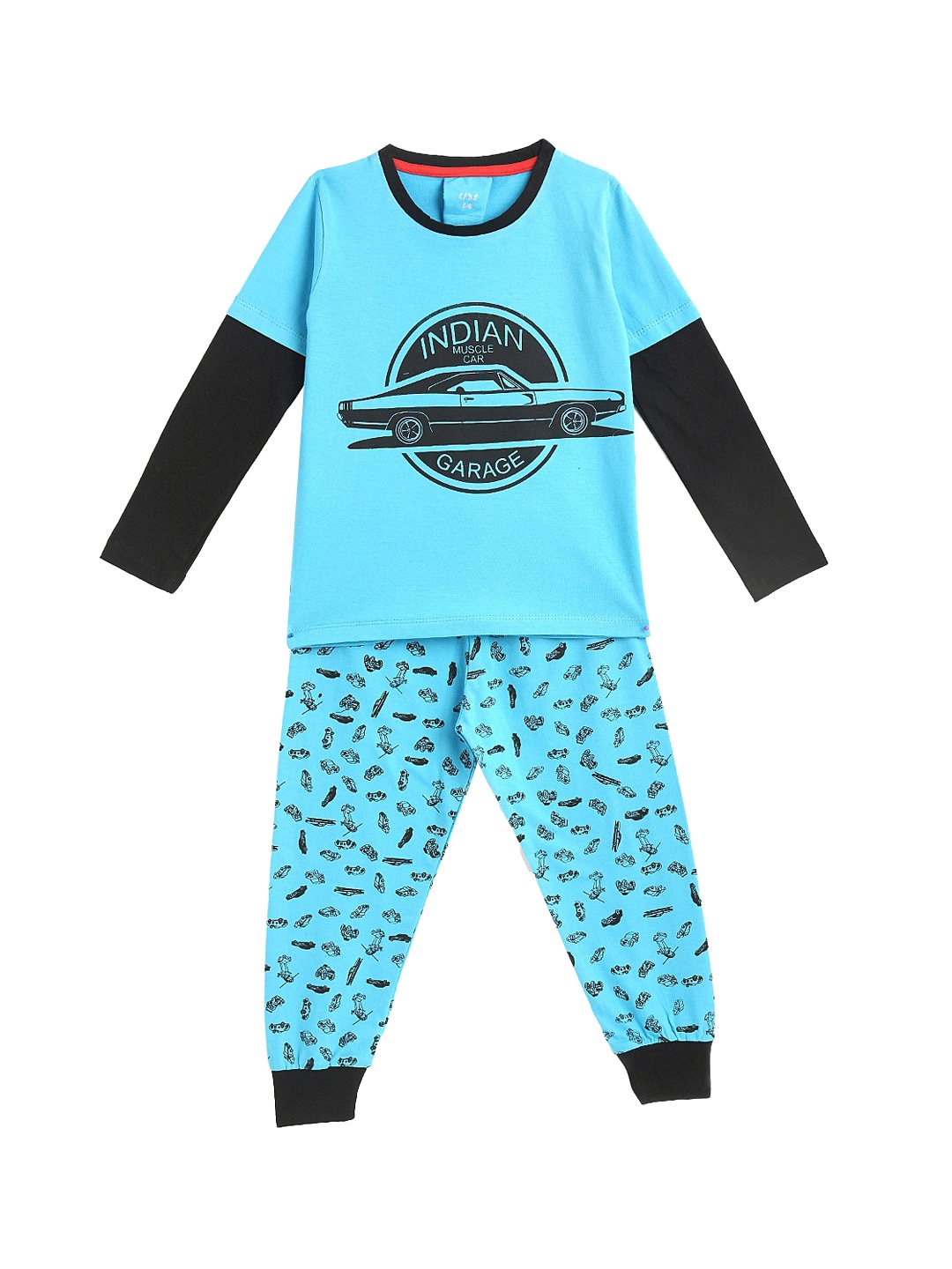 

KIDSCRAFT Boys Blue & Black Printed Pure Cotton Night suit