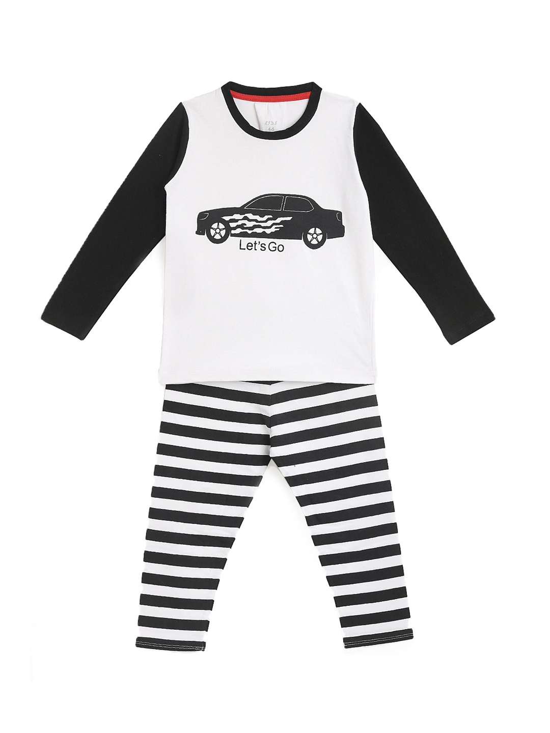 

KIDSCRAFT Boys White & Black Printed Pure Cotton Night Suit