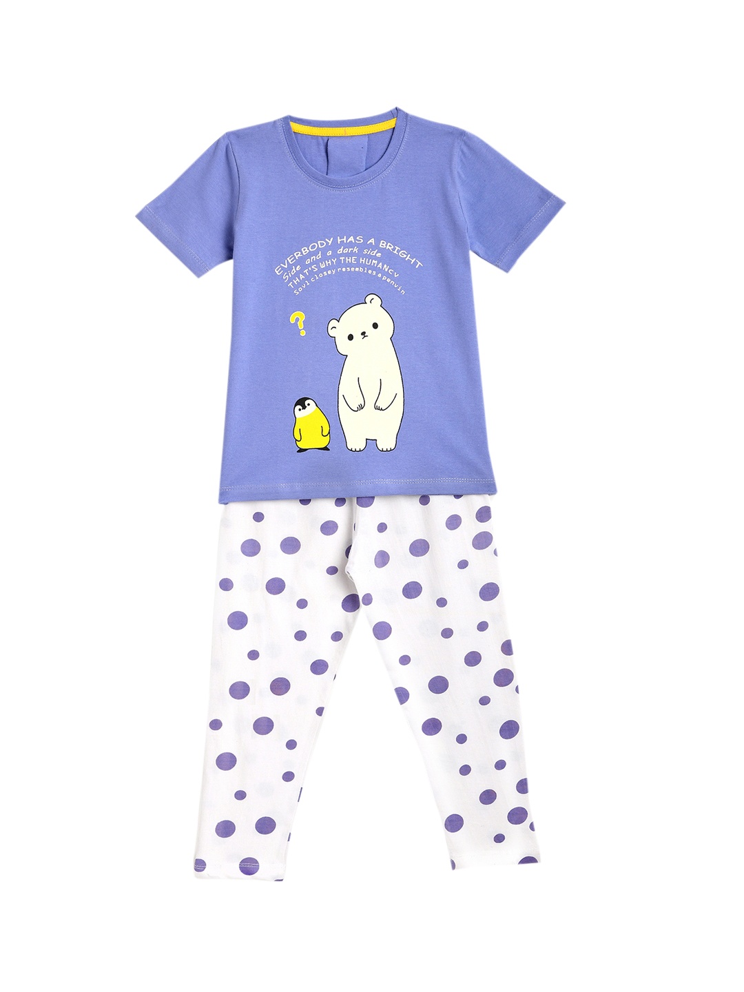 

KIDSCRAFT Girls Purple & White Printed Night suit
