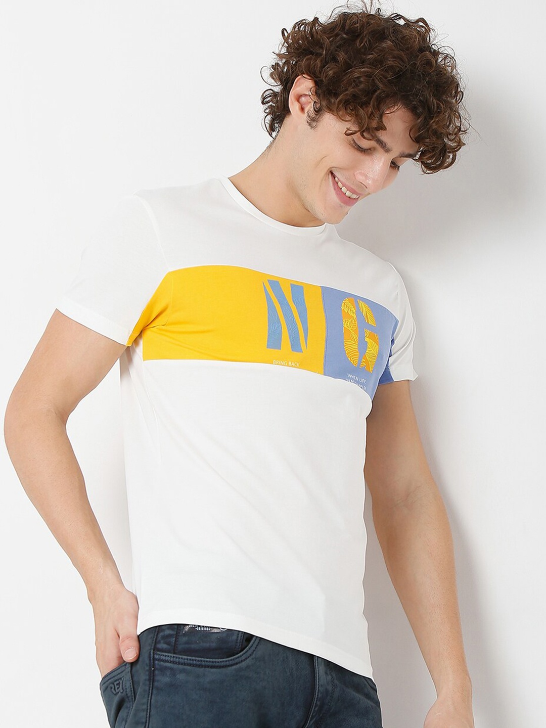 

Rex Straut Jeans Men White Typography Slim Fit T-shirt