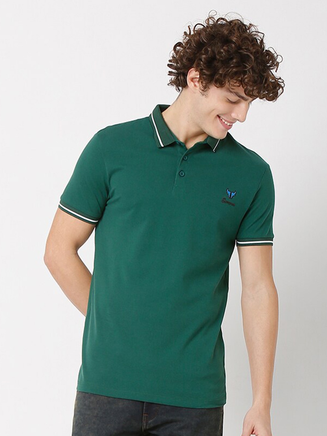 

Rex Straut Jeans Men Green Polo Collar Slim Fit T-shirt