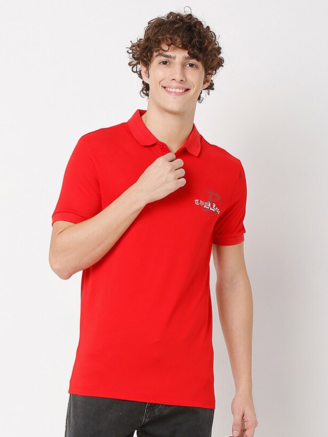 

Rex Straut Jeans Men Red Colourblocked Polo Collar Slim Fit T-shirt