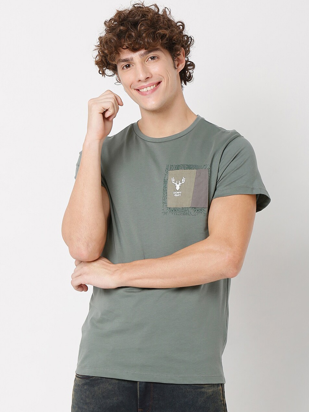 

Rex Straut Jeans Men Green Slim Fit T-shirt