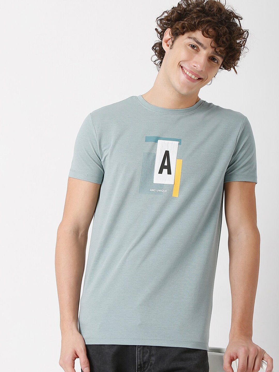 

Rex Straut Jeans Men Blue Typography Slim Fit T-shirt
