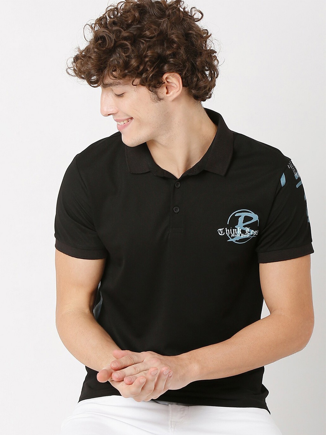 

Rex Straut Jeans Men Black Polo Collar Slim Fit T-shirt