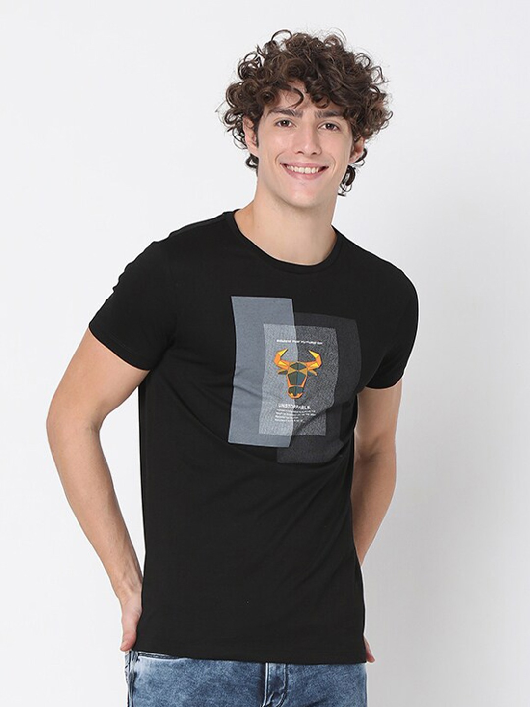 

Rex Straut Jeans Men Black Round Neck Slim Fit T-shirt