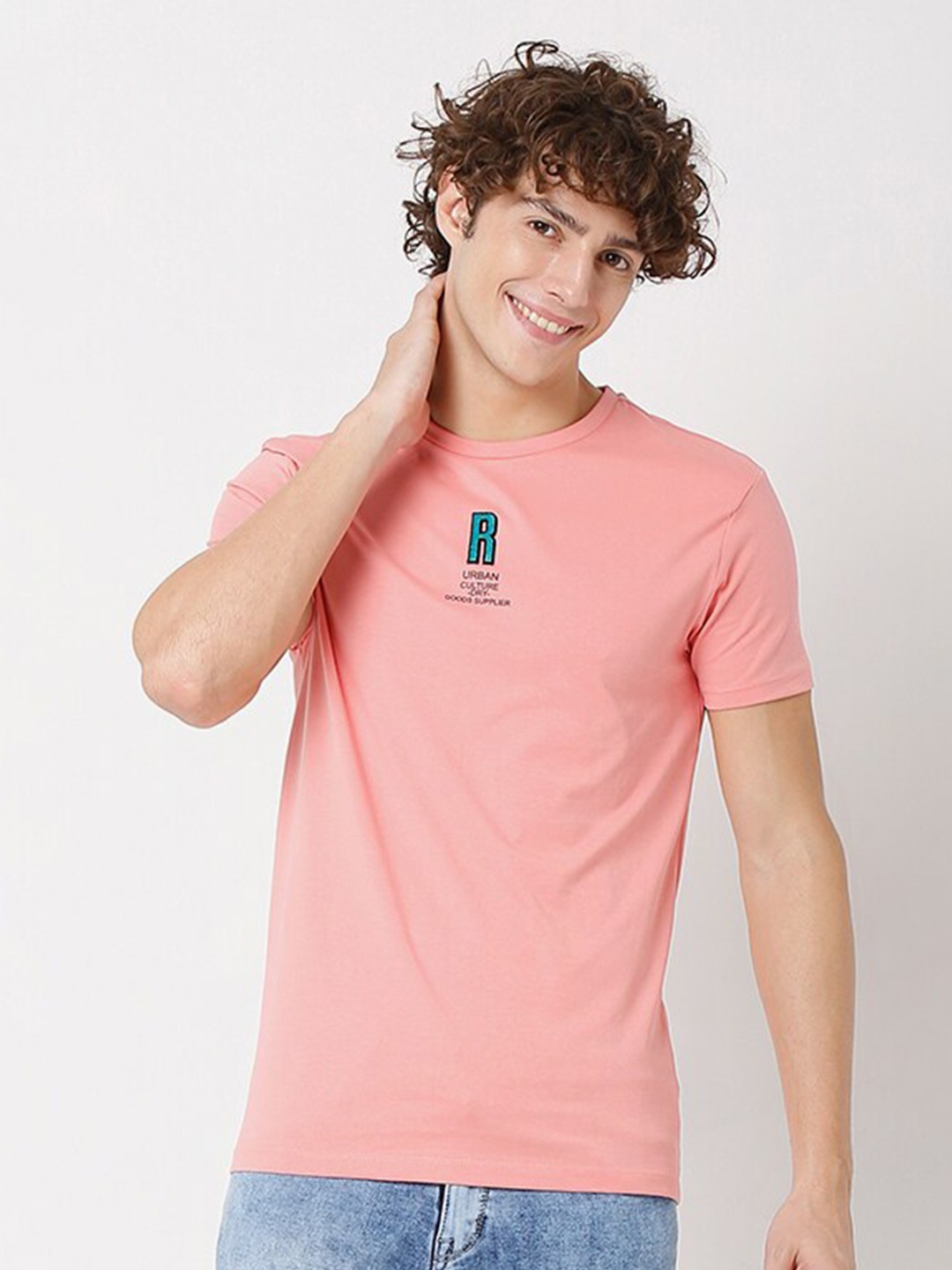 

Rex Straut Jeans Men Pink Slim Fit T-shirt